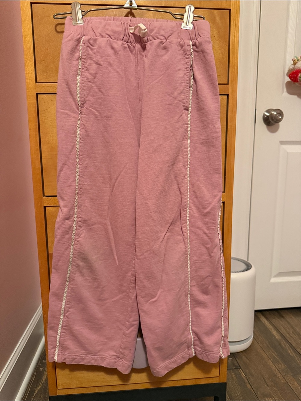 Tea Size 7 Girls' Pink Wide-Leg lace Trim Sweatpants